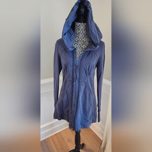 Prairie Underground Navy Blue Cloaked Hoodwd Jacket With Lace Detail-Large